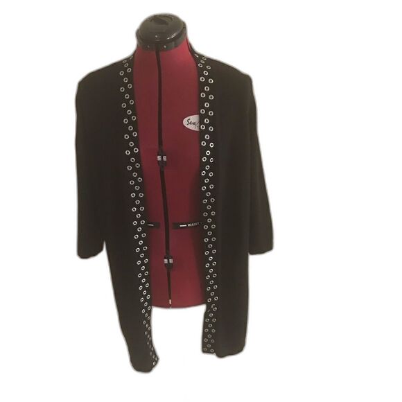 Peter Nygard Sweater Women's Size Medium Open Front Cardigan Silver Grommets - Picture 1 of 9